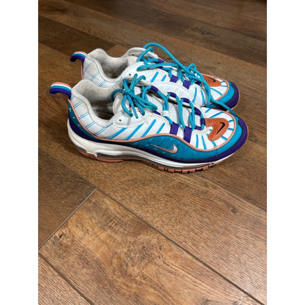 Nike‎ Air Max 98 SE Shoes White Teal Purple Orange Swoosh Size 7Y - Picture 4 of 12